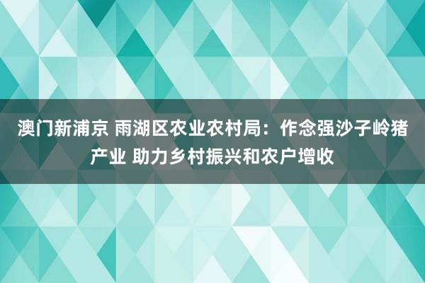 澳门新浦京 雨湖区农业农村局：作念强沙子岭猪产业 助力乡村振兴和农户增收