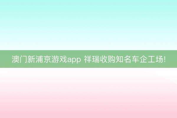 澳门新浦京游戏app 祥瑞收购知名车企工场!