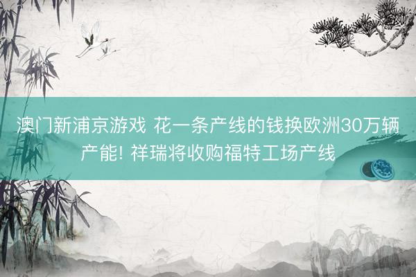 澳门新浦京游戏 花一条产线的钱换欧洲30万辆产能! 祥瑞将收购福特工场产线