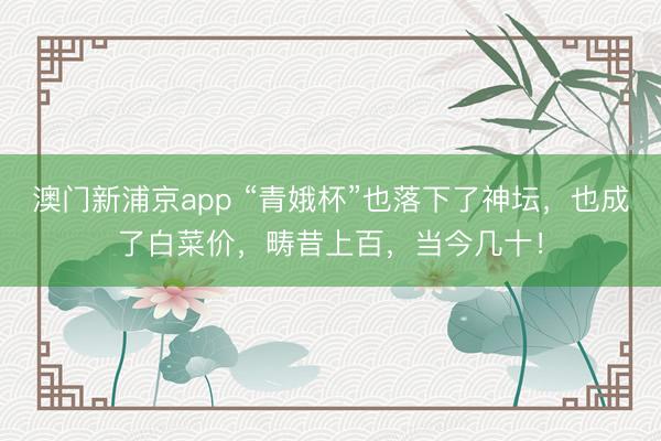 澳门新浦京app “青娥杯”也落下了神坛，也成了白菜价，畴昔上百，当今几十！